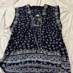 NWT Lucky Brand  Blue Pattern Sleeveless Boho Top M